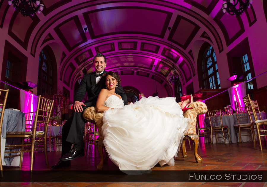 wedding photo of bride & groom in Snug Harbor's Great Hall